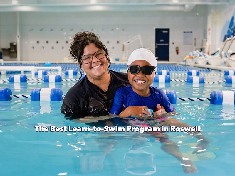 Swim instructor and student in water