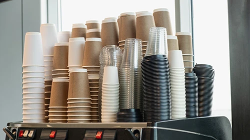 Single use cups at a coffee shop
