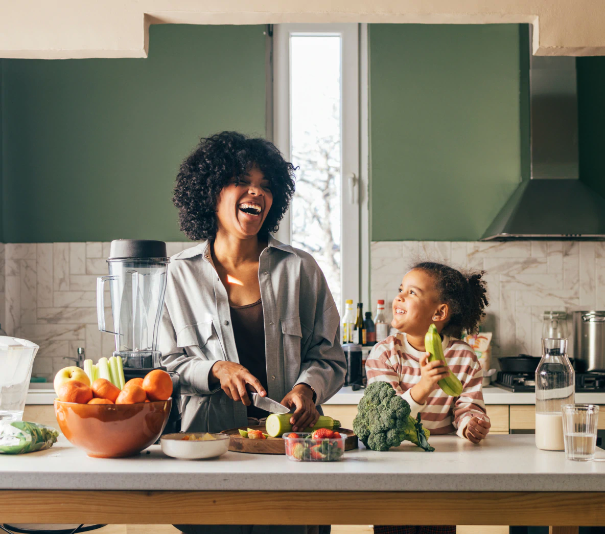 woman and girl in kitchen