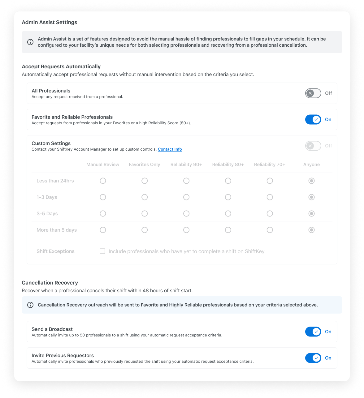 Screenshot of Admin Assist UI Screen