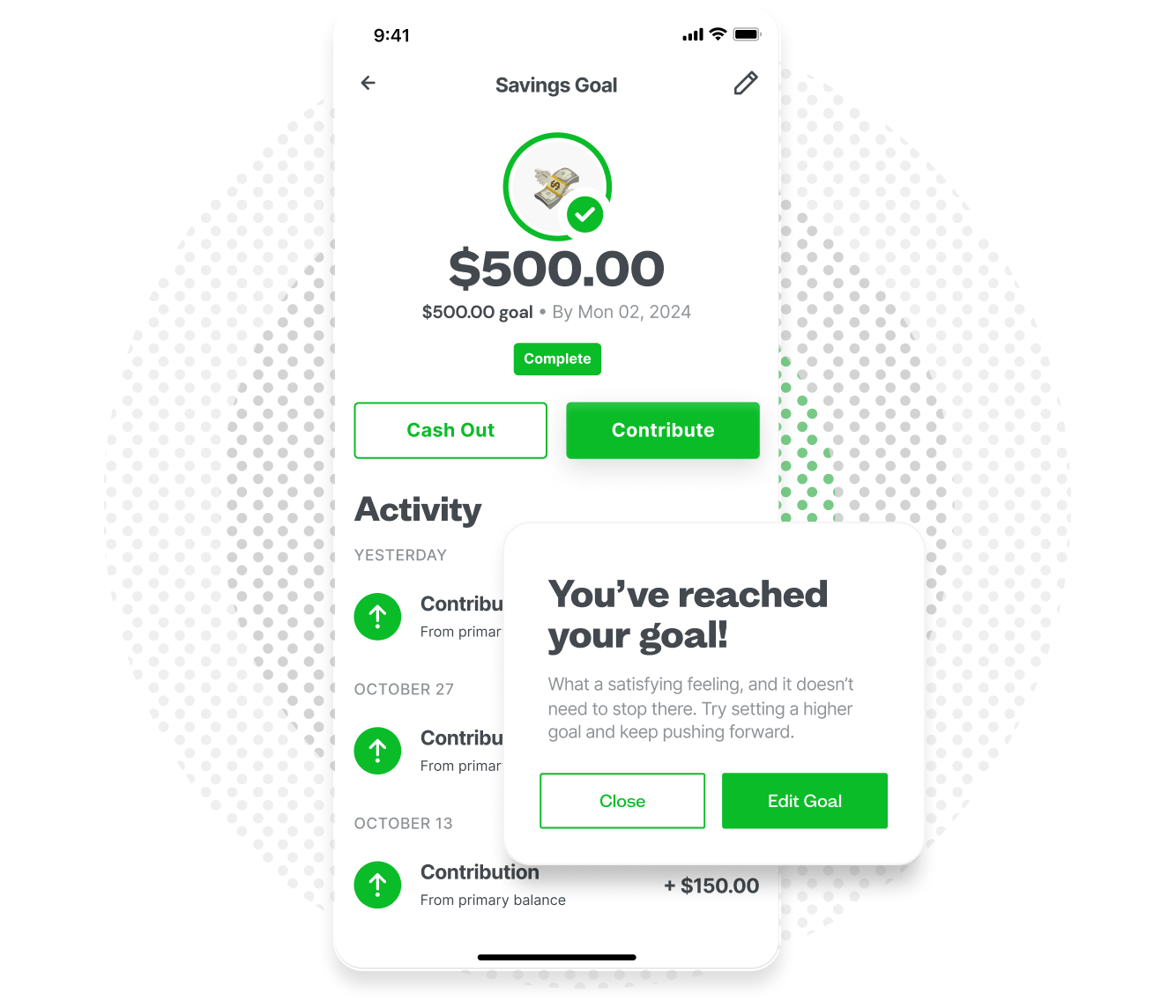 ShiftKey Wallet savings goals screen