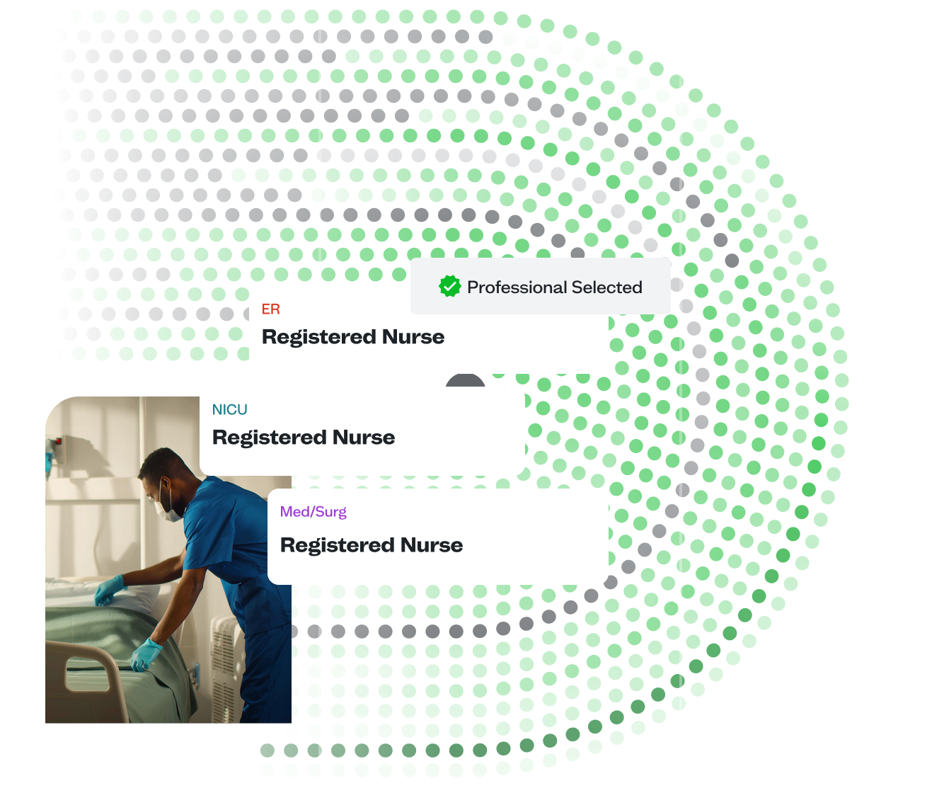 Dot matrix with nurse making bed and UI for various hospital shifts