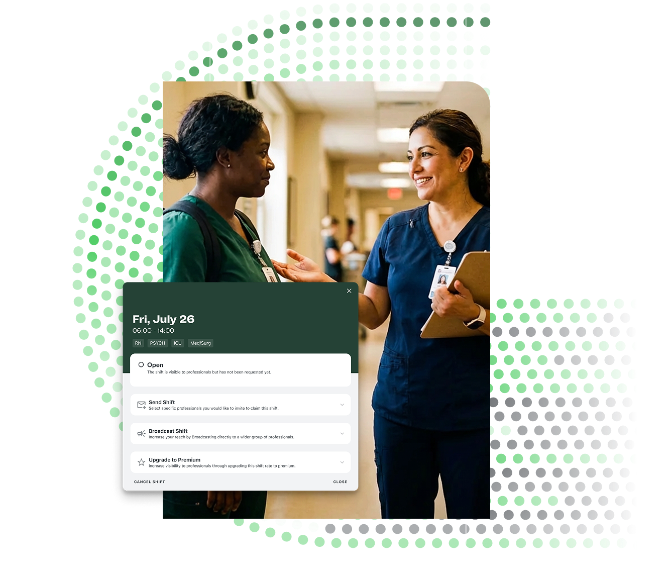 nurses talking in hallway with UI overlay