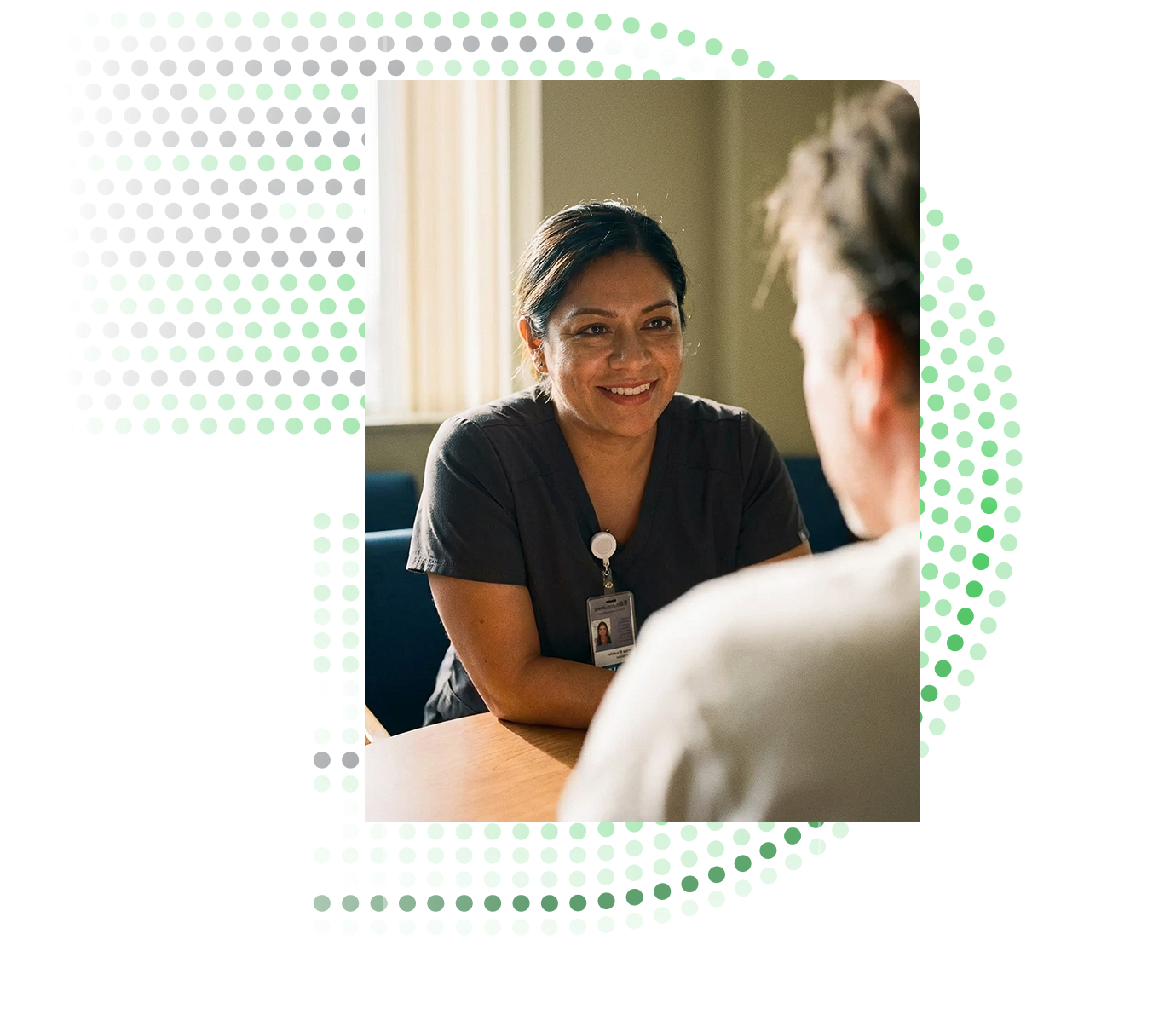 view of nurse over the shoulder of a patient