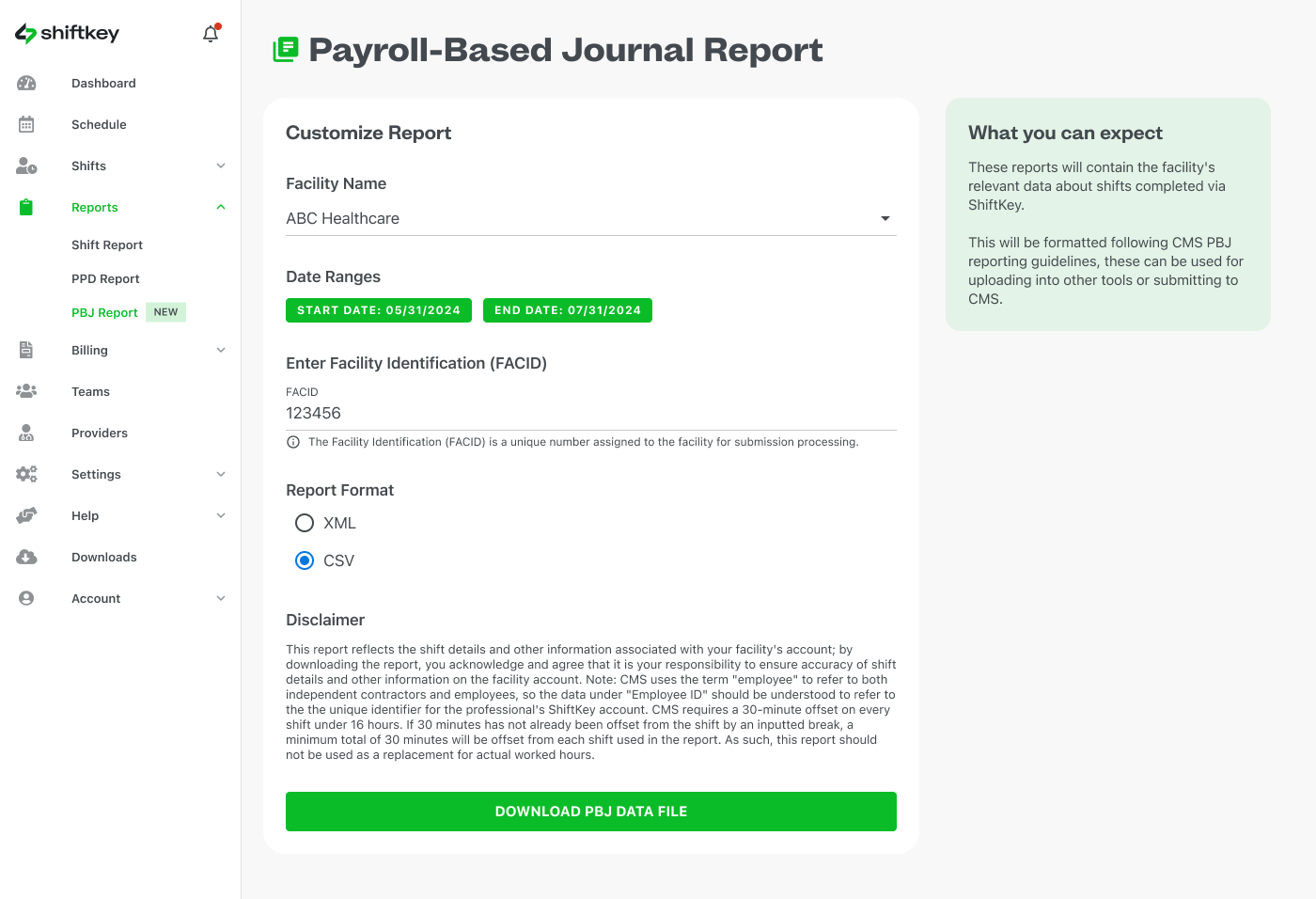 screenshot of PBJ export UI