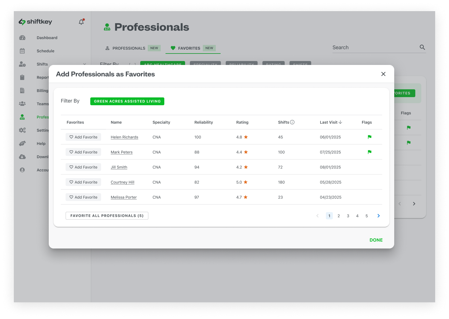screenshot of add professionals UI