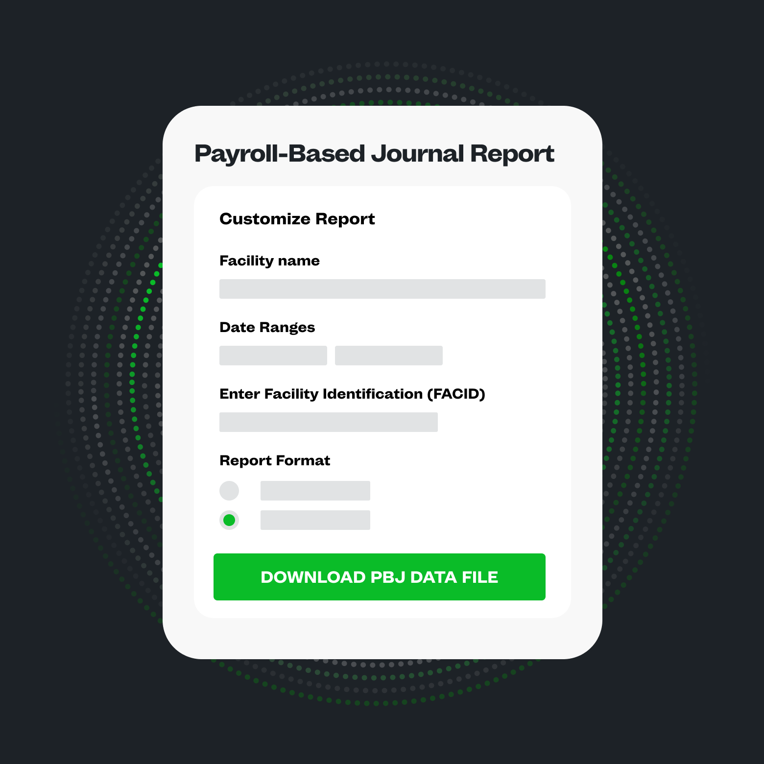 An abstraction of the Payroll Based Journal Report screen in the ShiftKey platform.
