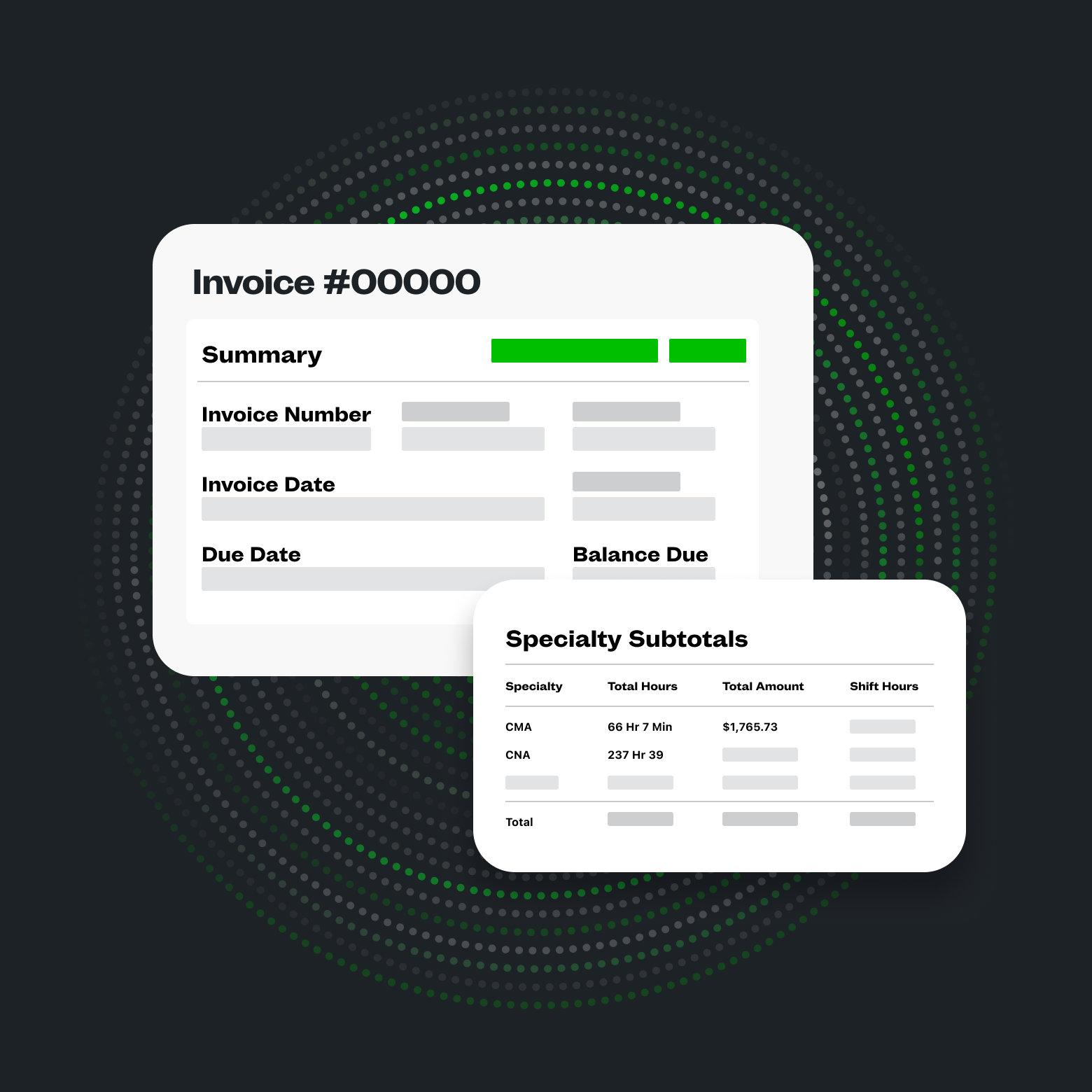 An abstraction showing the invoice screen in the ShiftKey platform.