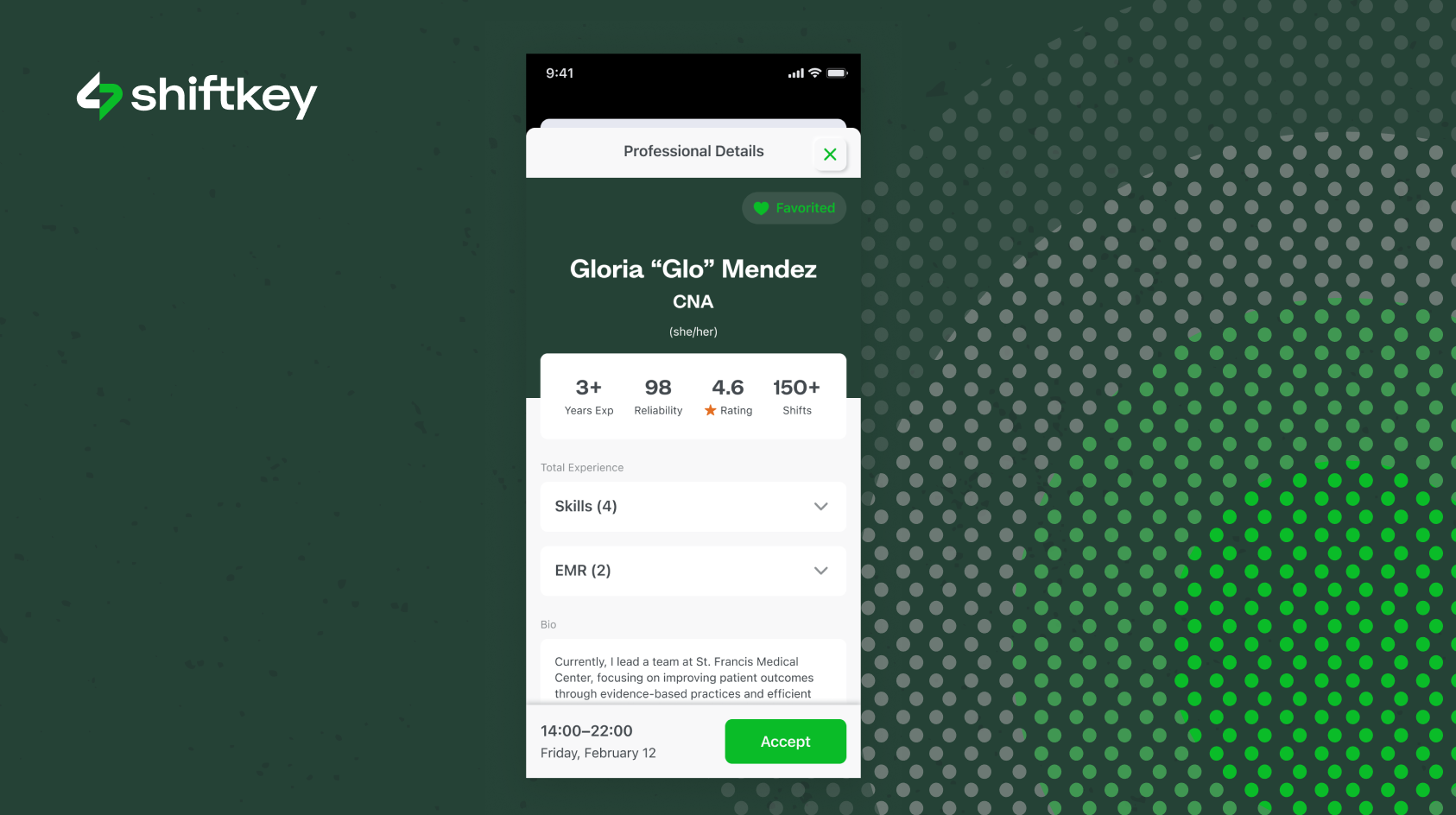 An image of ShiftKey's Reliability Score UI