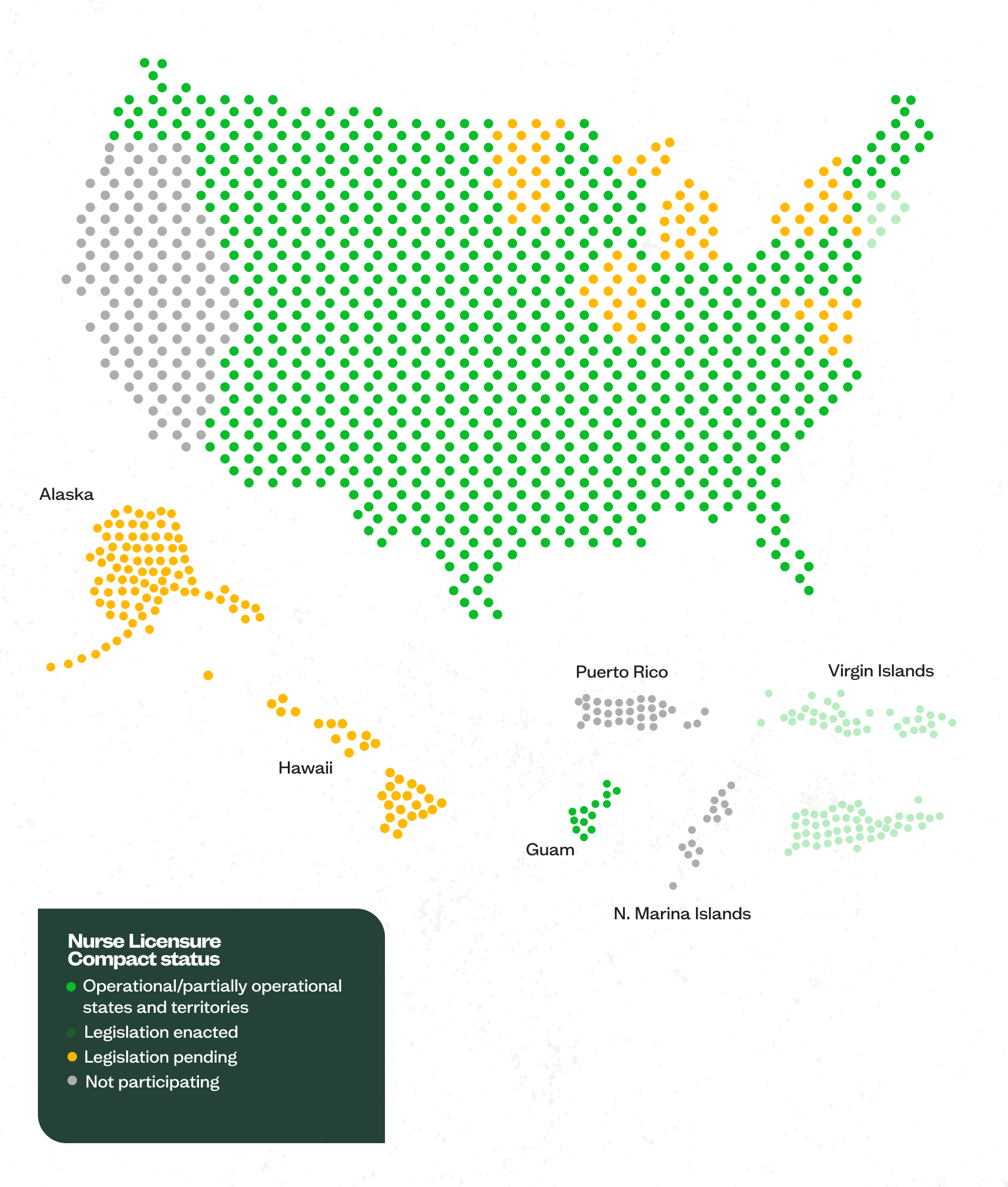 A visualization of states participating in the Nurse Licensure Compact