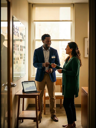 A ShiftKey account manager talks to an administrator.