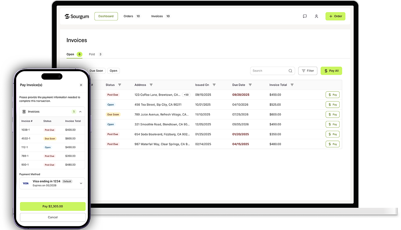 SOurgum Customer Portal showing invoices