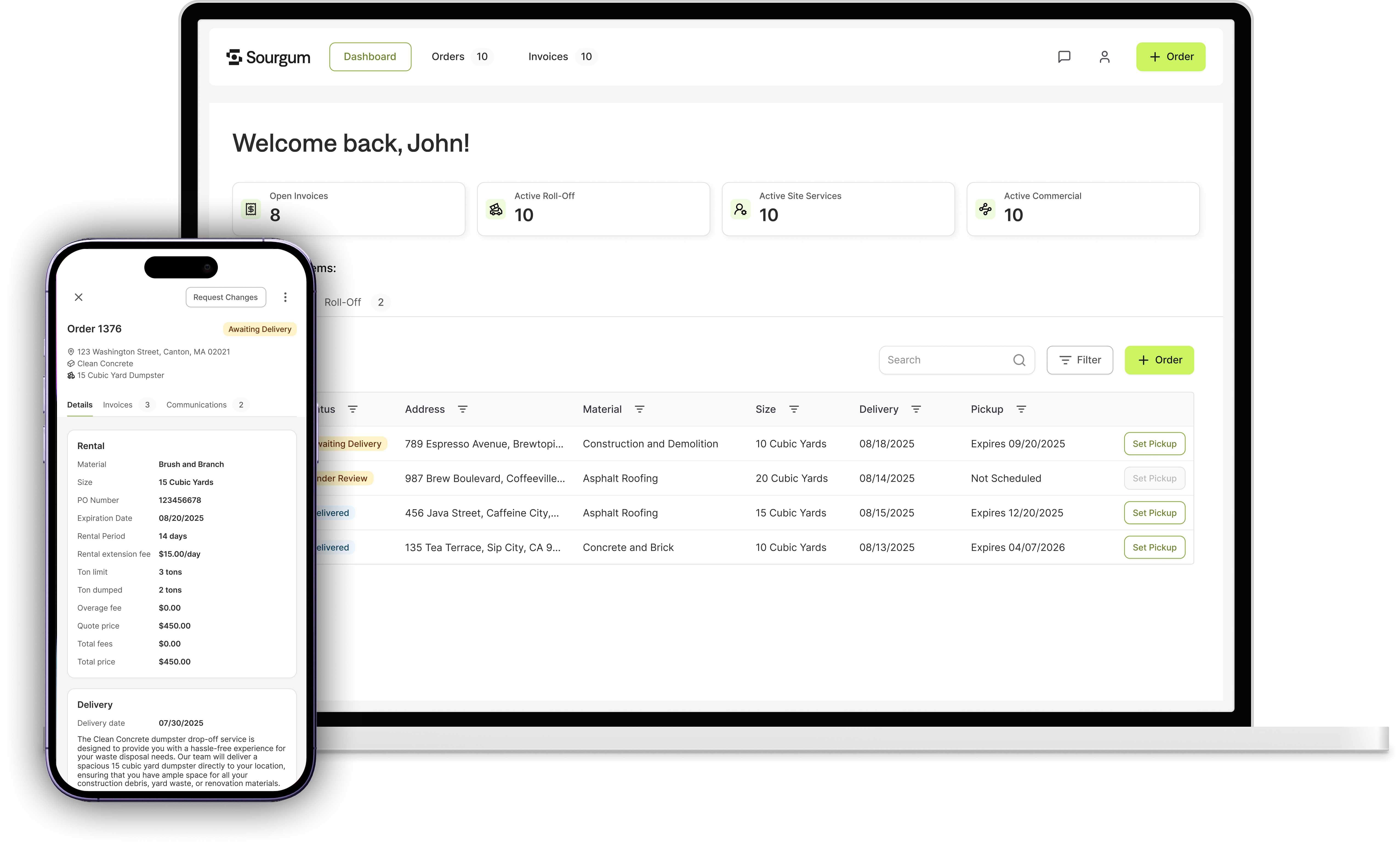 Sourgum Customer Portal homepage mobile and desktop screens