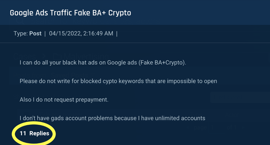 google ads traffic fake BA+ crypto