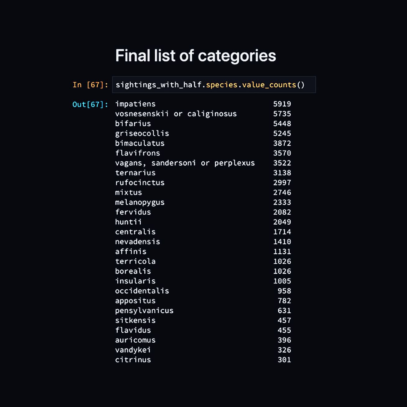 A list of the top 27 bumblebee species within the dataset.