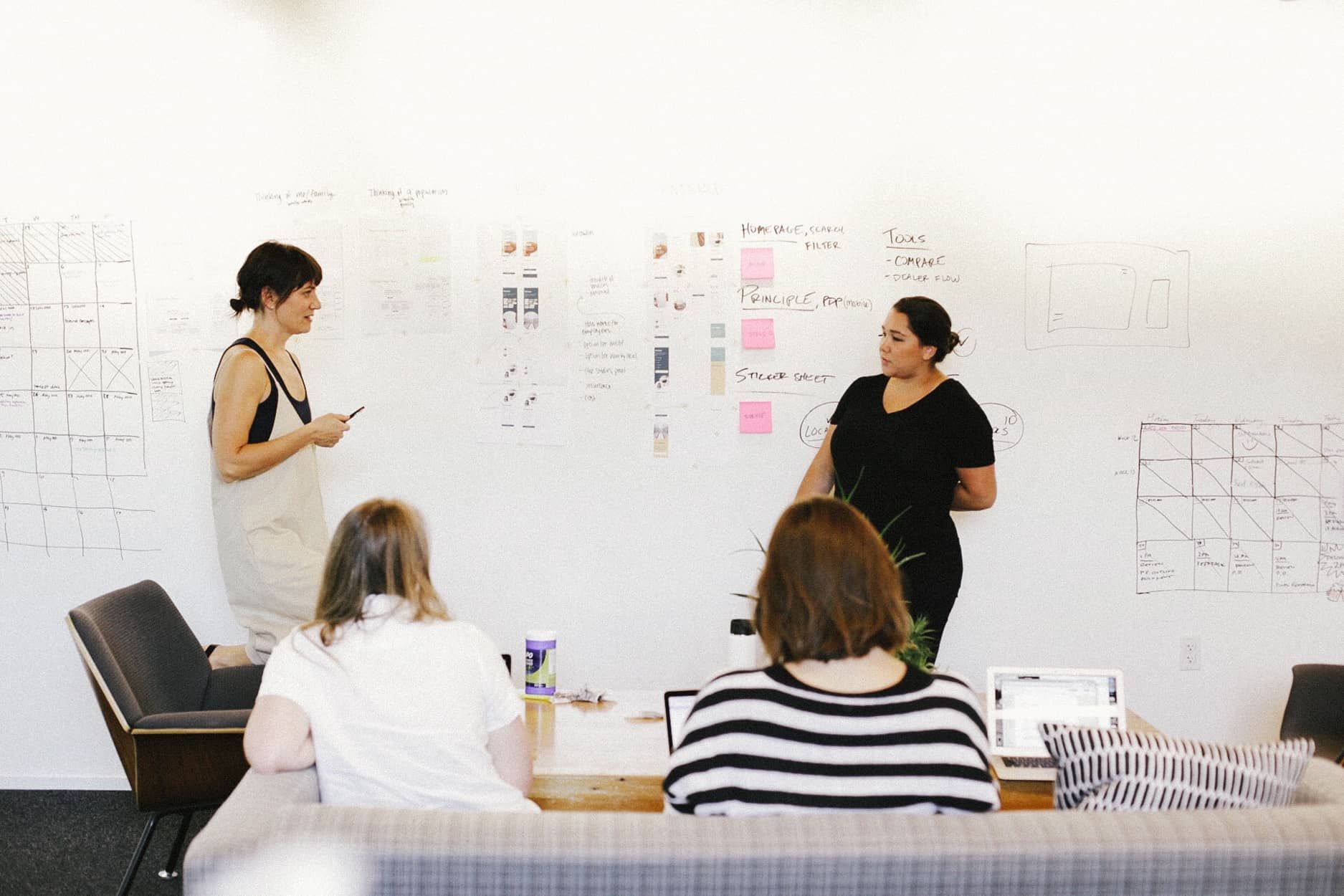 A group of us collaborating together around a couch at Instrument PDX.