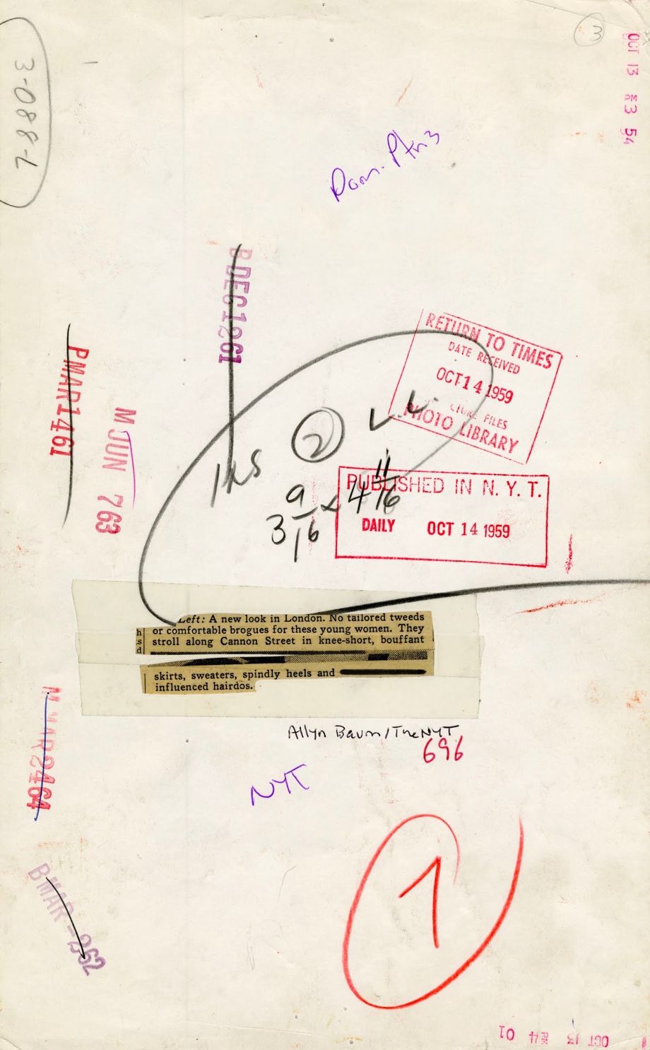 Photo from NYT archives of return envelope with stamps
