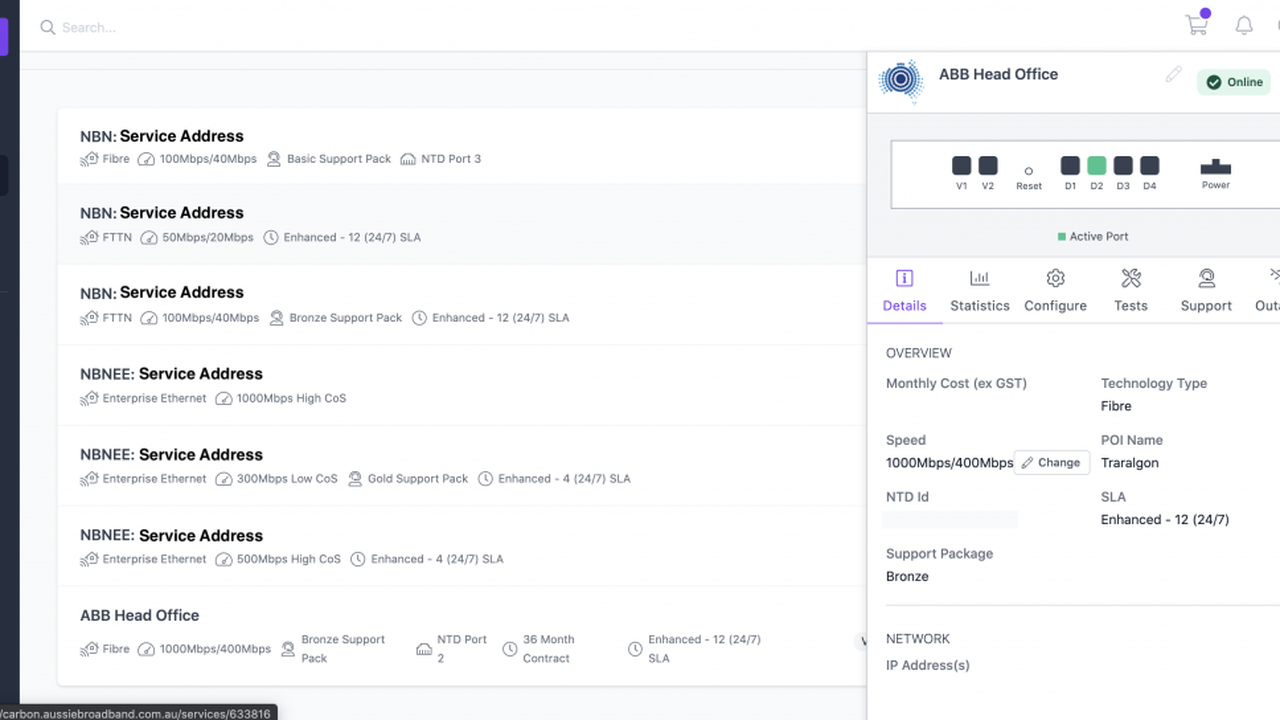Screenshot of the Carbon dashboard
