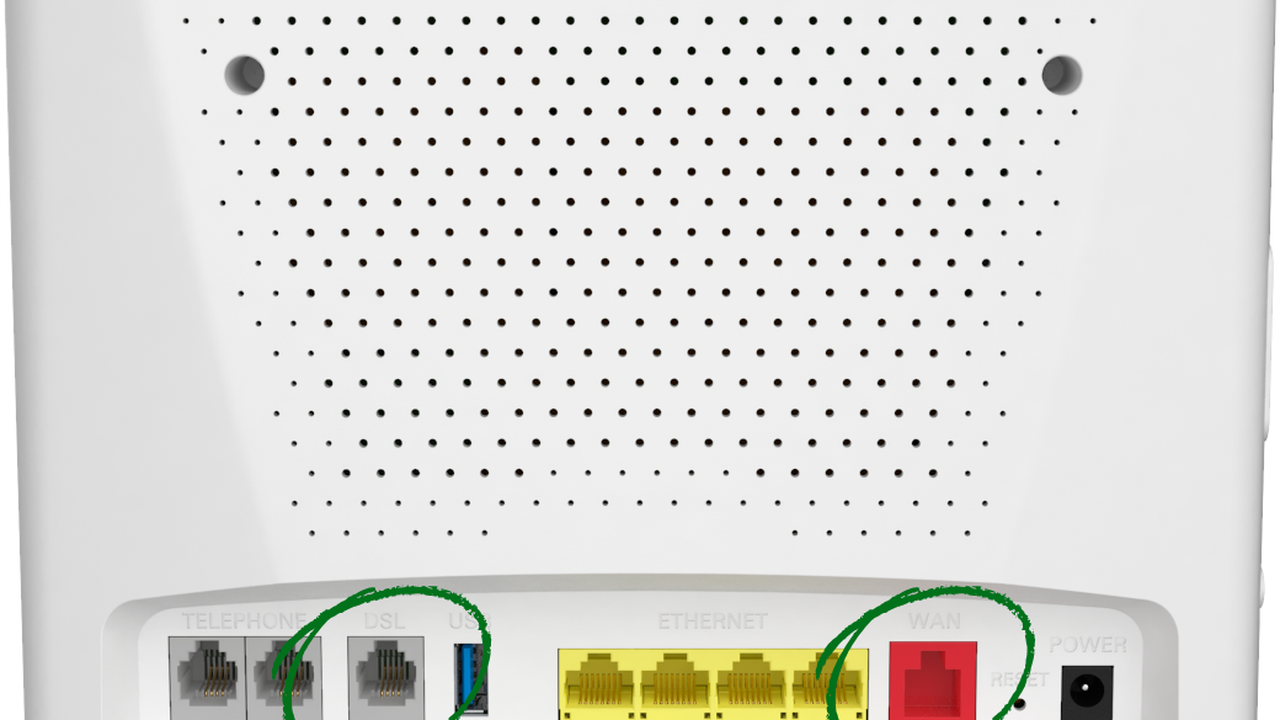 modem routers have both a EWAN/WAN/Internet port and a DSL port.