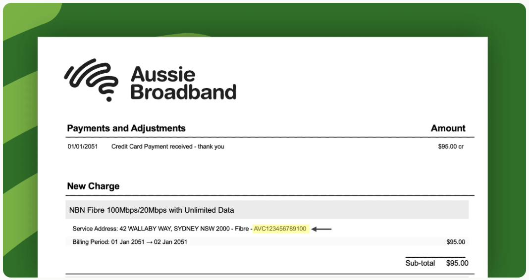 AVC ID highlighted on Aussie Broadband Invoice
