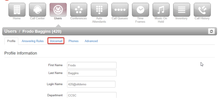 User voicemail settings
