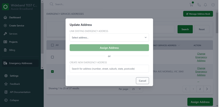 Image of linking an emergency address to a service