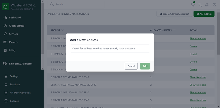 Image of adding a new address to the Emergency Services Address Book