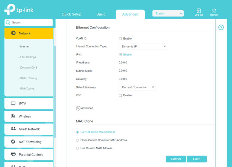 Settings for the setup of the TP-Link