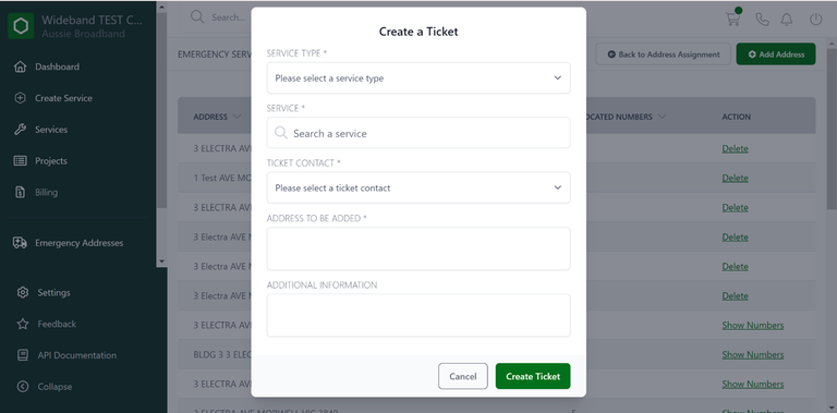 Image of creating a ticket in Carbon