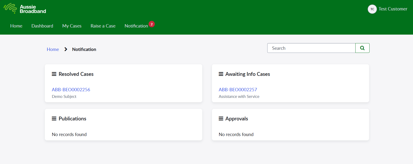 Notification dashboard