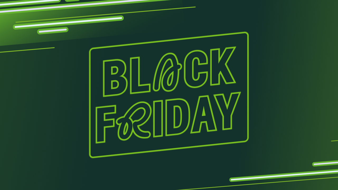 A green background with lines on it, with the text Black Friday in the middle in light green.