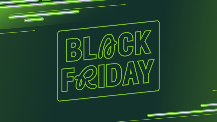 A green background with lines on it, with the text Black Friday in the middle in light green.