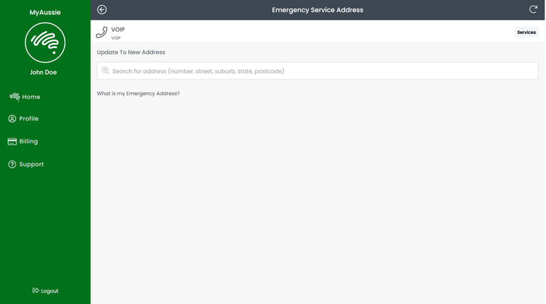 A picture of the search page to add a new emergency address in MyAussie