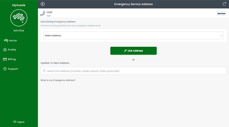 a picture of the search bar to link an existing emergency address to a service in MyAussie