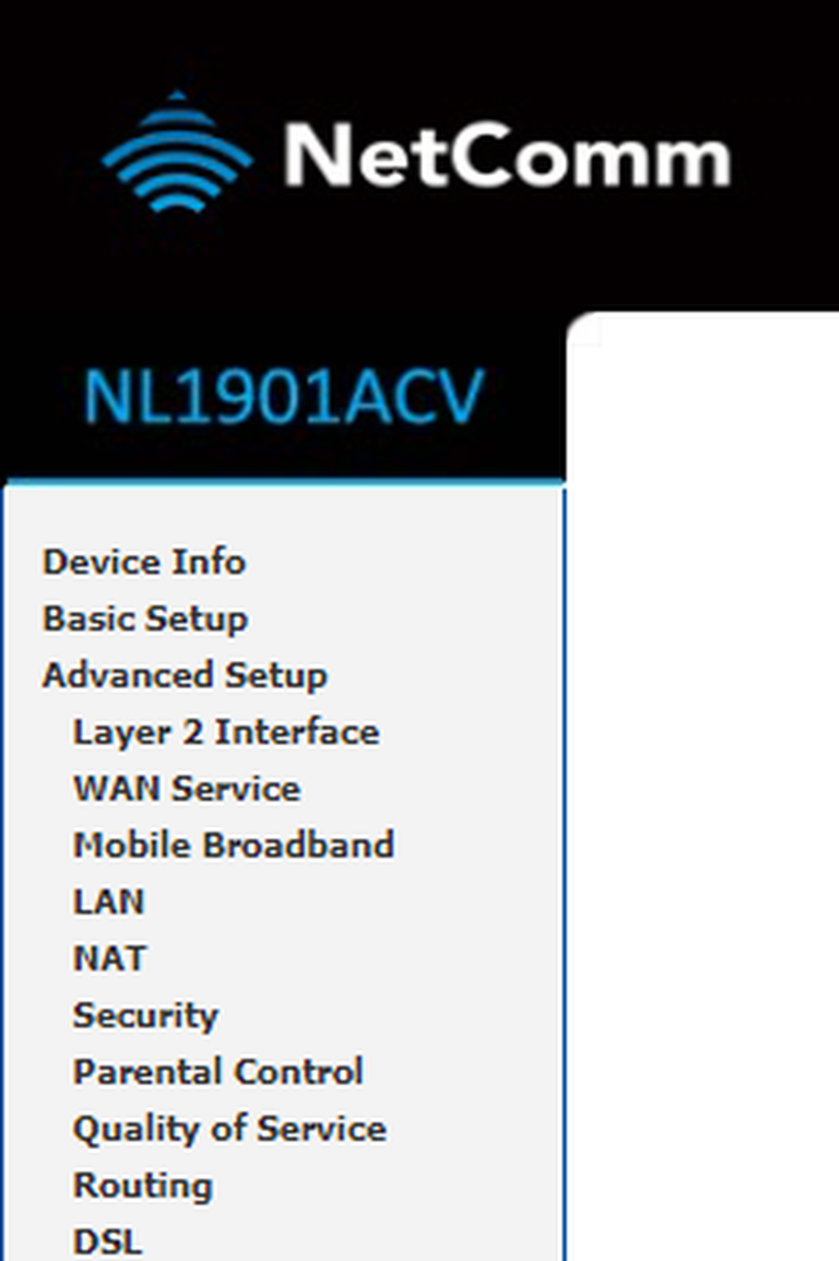 Image of NL19ACV advanced setup menu