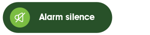 A screenshot of a green button with a muted speaker icon and the text 'Alarm Silence'.  