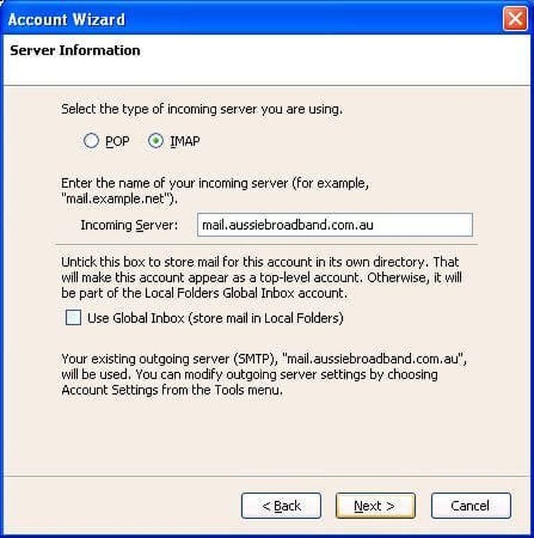 Screenshot of the 'Account Wizard' window in Thunderbird. The first part of the form says 'Select the type of incoming server you are using.' Below it is a field to enter the 'Incoming Server'. There are fields for entering 'Your Name' and 'Email Address'. The 'Next' button at the bottom is highlighted.