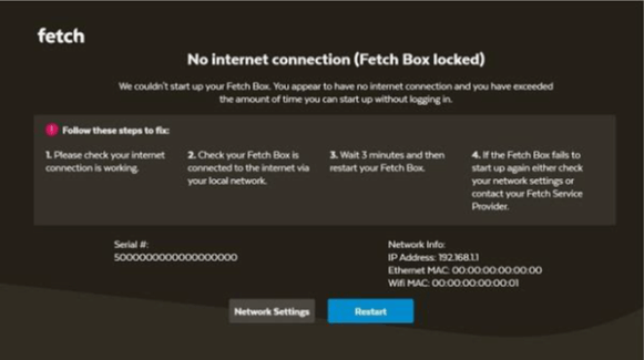 Error message on a fetch box when no internet connection is detected