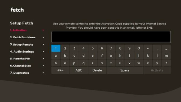 A screenshot of the Fetch setup screen that is set to the activation panel