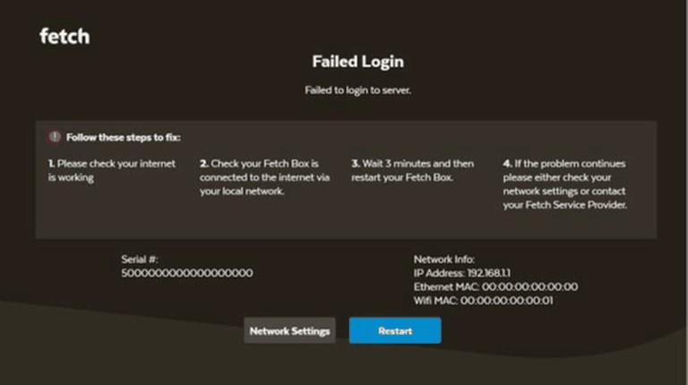 a screen showing what a fetch failed login error looks like