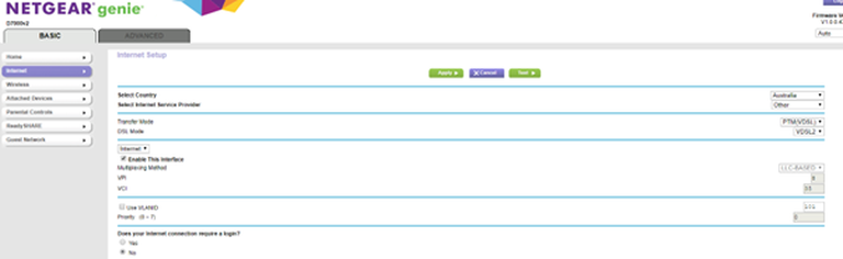 Settings to set up the Netgear