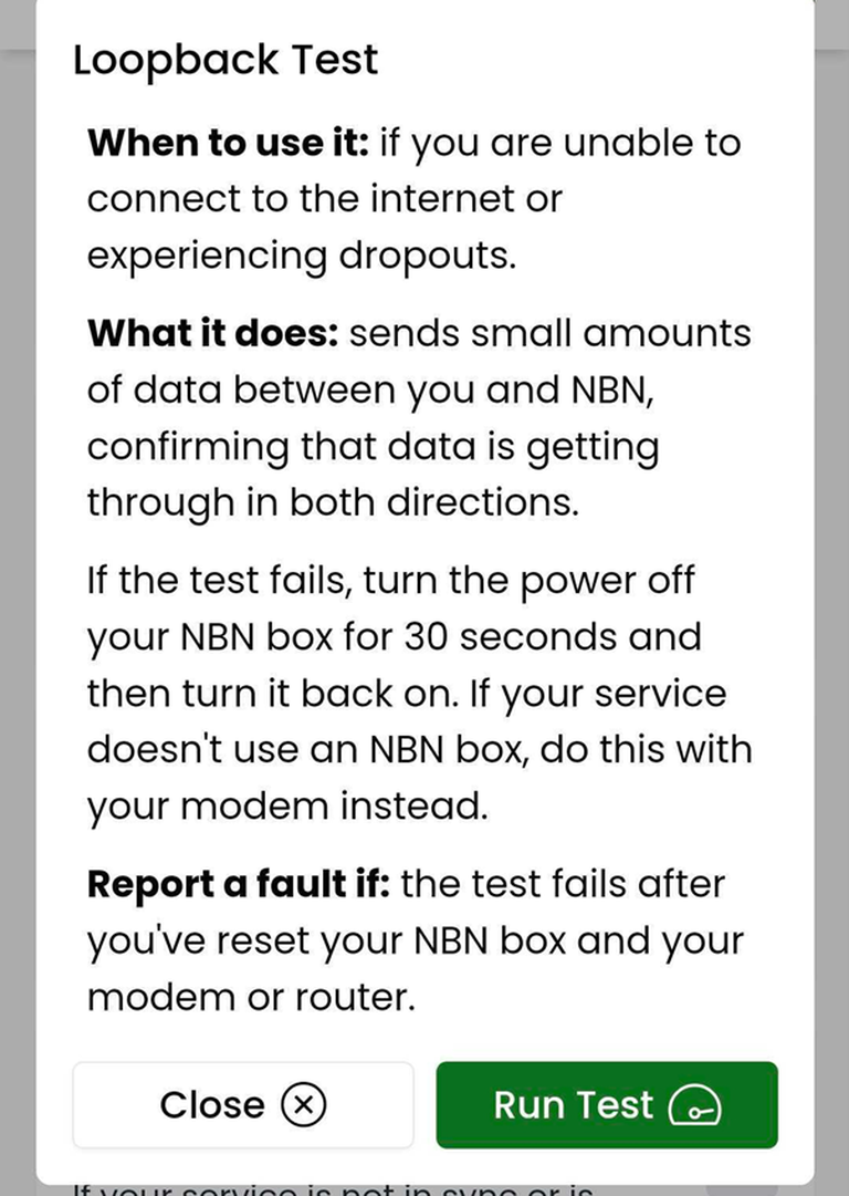 Image of the Loopback Test in the MyAussie app