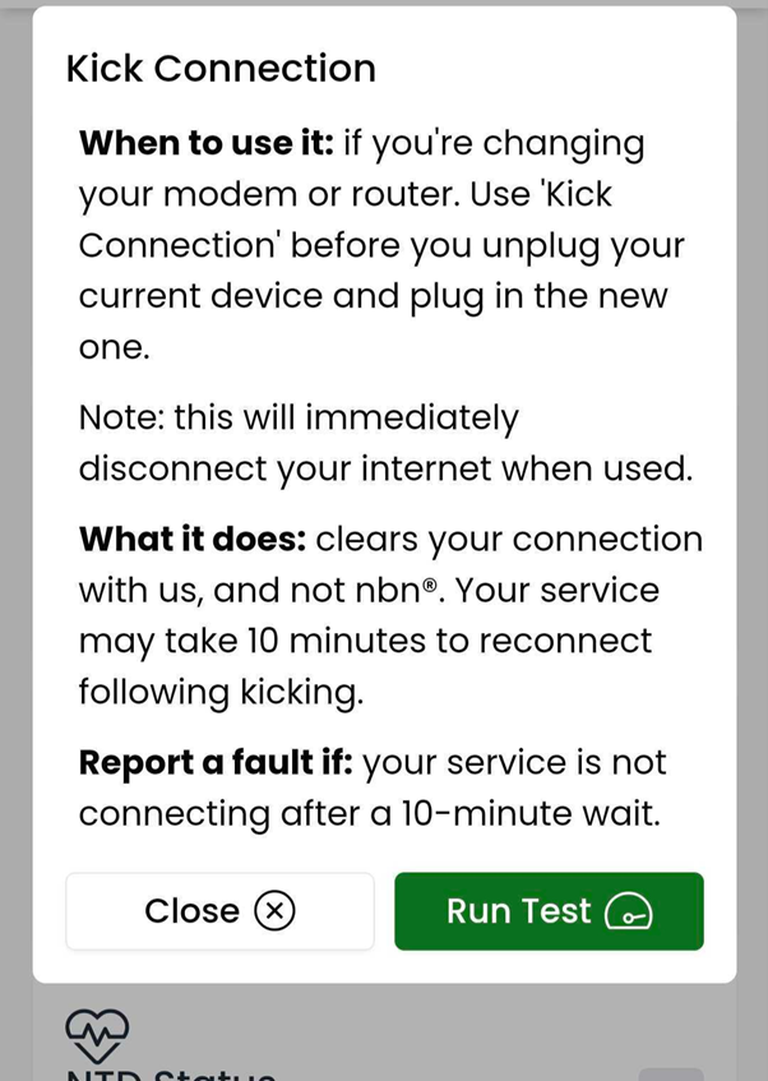 Image of the Kick Connection test in the MyAussie app