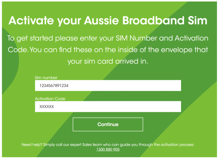 Screenshot of the Aussie Broadband mobile SIM activation page