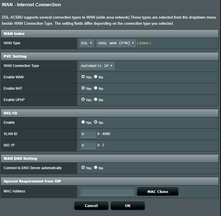 BYO NBN Router Settings for Asus