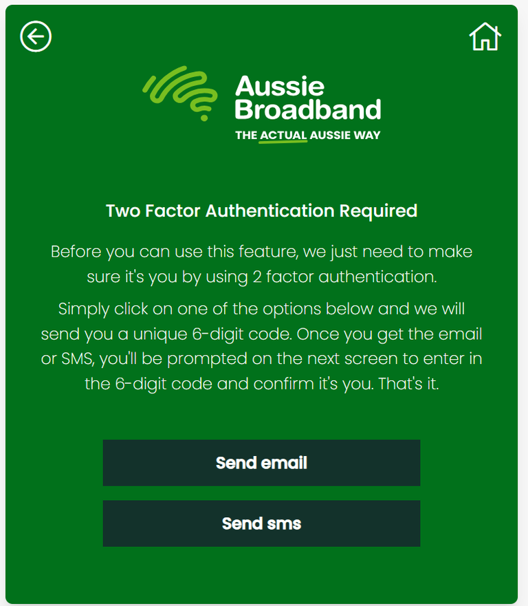 A picture of the two-factor authentication screen in MyAussie
