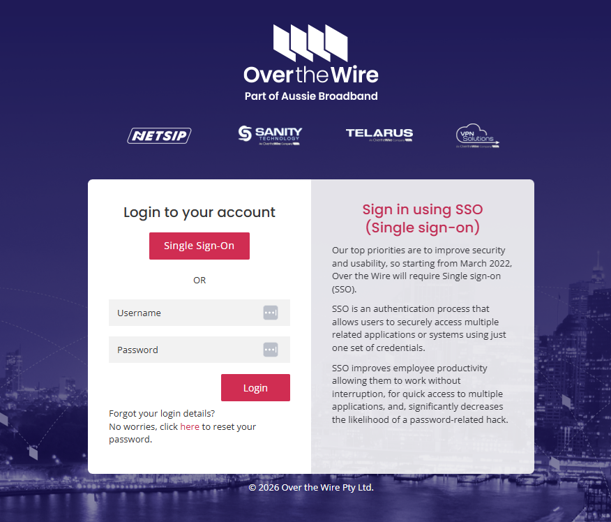 Over the Wire Portal login page
