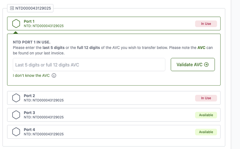 Carbon screen showing where to input AVCID