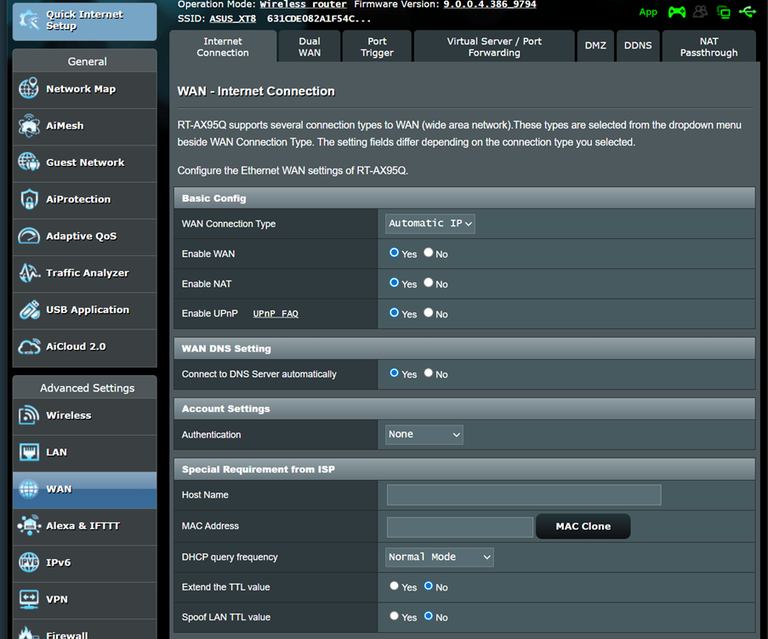 Screenshot for the settings of an Asus