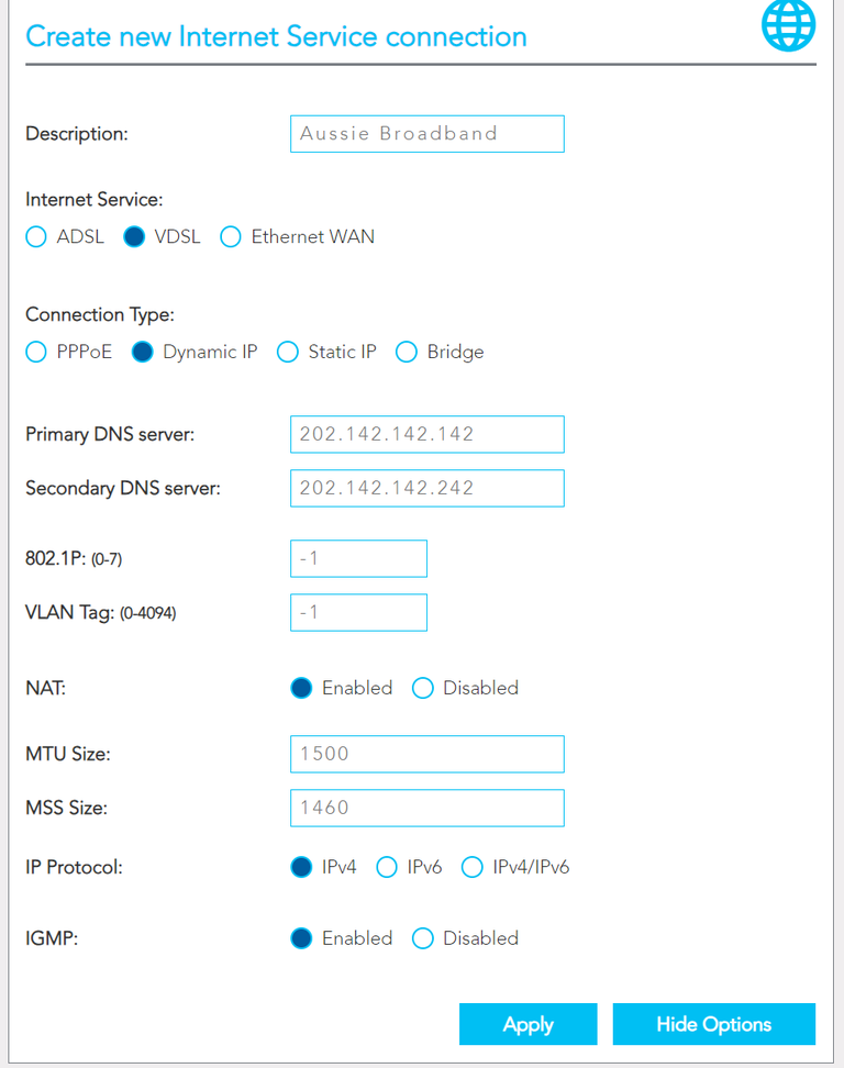 Image of NF20MESH VDSL Settings